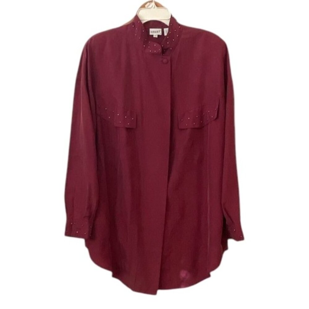 Apart Impressions‎ Studded 100% Silk Button Shirt Blouse Plus SIze 1X Flowy